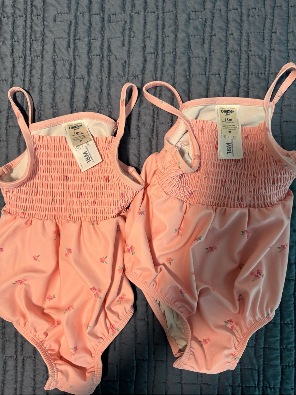 OshKosh B'gosh Peach Pink Floral Smocked One-Piece Bodysuits